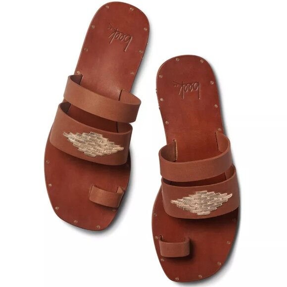 NEW BEEK Leather Brilliant Toe Ring Sandals Cognac for women 123mn - Picture 8 of 8